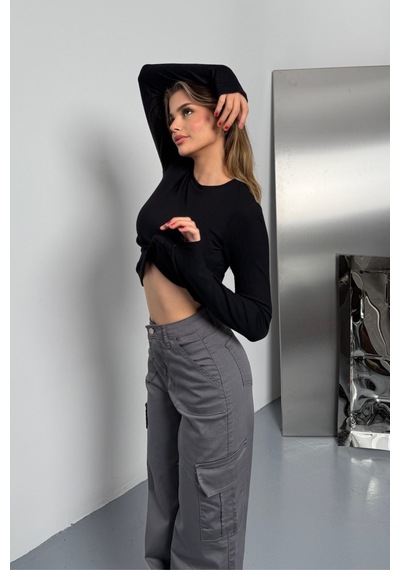 Balenbi Kadın Buzzy Parmak Geçmeli Bisiklet Yaka Basic Body 1130 Siyah