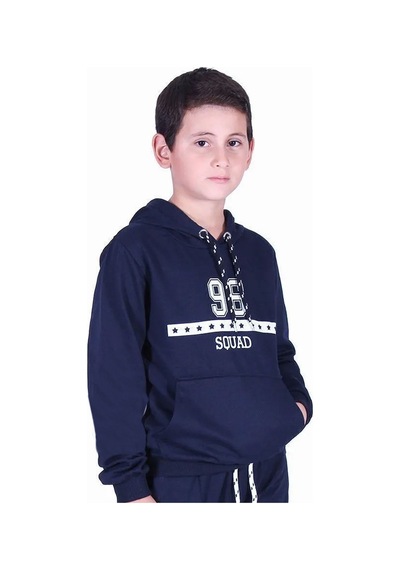Fyk Kids 96 Yazı Baskılı Kanguru Cepli Kapşonlu Erkek Çocuk Takımı Lacivert
