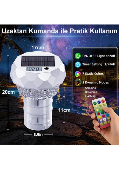 Greentech Water Güneş Enerjili Kumandalı Havuz Led Aydınlatma 1 Adet/gt-pl04