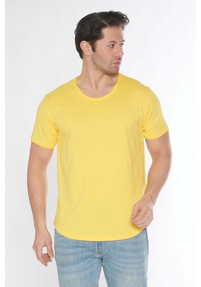Black Horn Erkek Geniş Yaka %100 Pamuk Salaş T-shirt Sarı