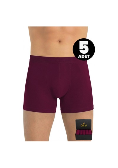 JUST INNER Öts Premium Erkek 5 Li Modal Boxer Modal Hediye Kutulu Ultra Yumuşak Modal Kumaş Esnek Kalıp Ve Kaliteli Esnek Ve Konfor Bordo