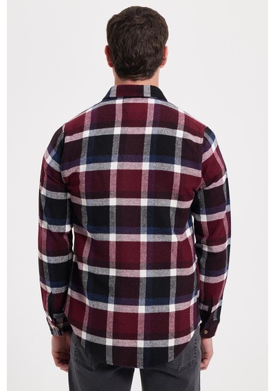Tudors Erkek Slim Fit Dar Kesim Kareli Kışlık Oduncu Gömlek-42352 Bordo