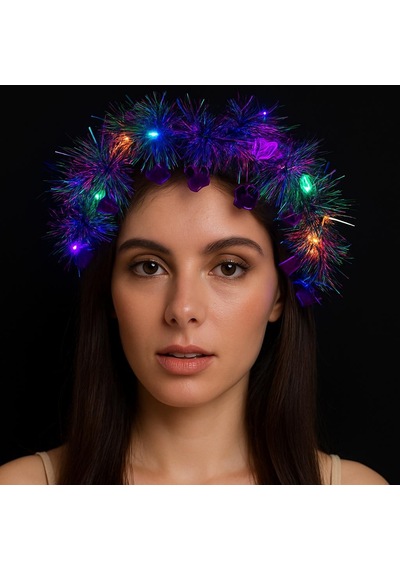 - 684 - Püsküllü Gece Parıltısı 3 Modlu Led&amp 39 Li Işıklı Taç - Edntrend - Mor Renk