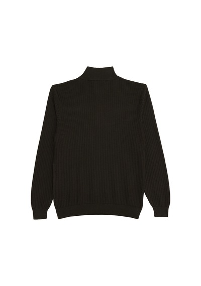 Tudors Erkek Slim Fit Dar Kesim Dik Yaka Fermuarlı Koyu Haki Kazak-39423 Koyu Haki