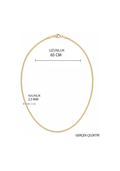 Erkek Çelik Snake Yılan İnce Yassı Sarı Zincir Kolye 2,5 Mm 65 Cm