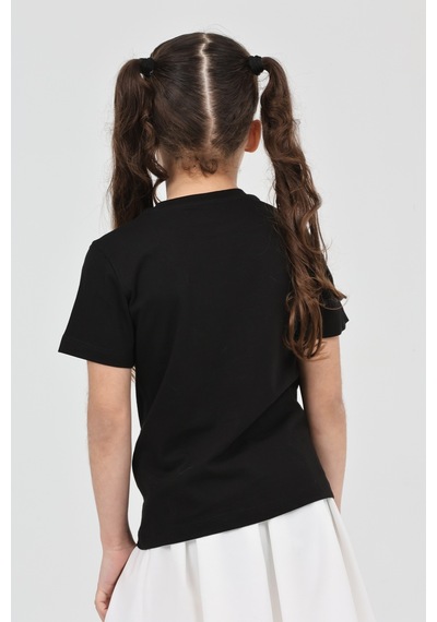 Erdem Kıds Kız Çocuk Siyah Düz Baskısız Kısa Kol Basic Casual-okul T-shirt Siyah Siyah