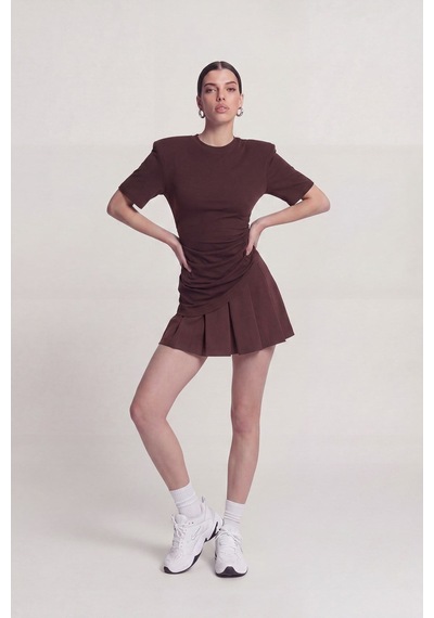 Holly Lolly Büzgü Detaylı Vatkalı Demie Tshirt Kahve