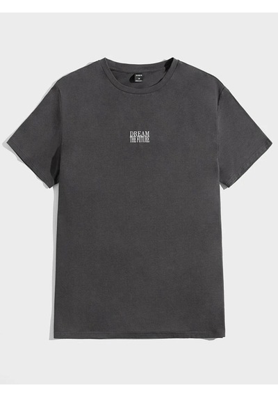 Füme Oversize Dream Baskılı T-shirt - Oversize Baskılı Füme