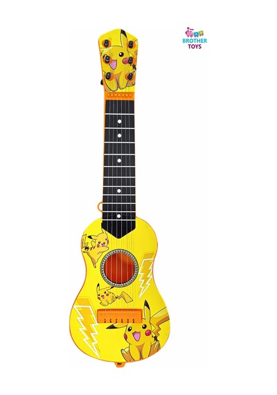 Oyuncak Sarı Pikaçu Modelli İspanyol Gitar 6 Telli Çocuk Gitarı 48 Cm.