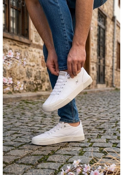 Fort Noka Champ Rahat Memory Foam İç Taban Keten Sneaker Erkek Ayakkabı Beyaz