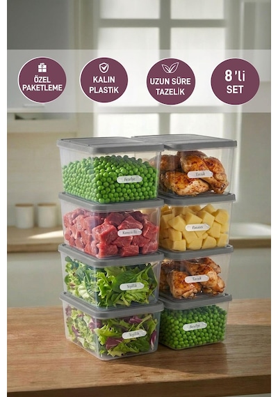 Selka Home 8 Adet Derin 1 Lt. Nora Organizer  Buzdolabı Buzluk Düzenleyici Saklama Kabı