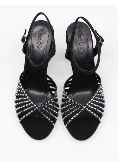 Nesilshoes Nesil Shoes Pine 134 Siyah Taşlı Topuklu Dekolte Kadın Sandalet