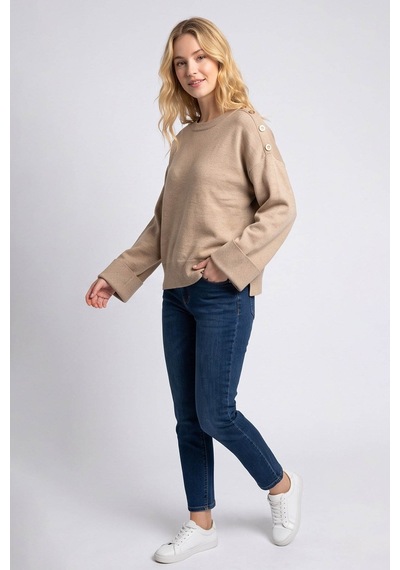 Fashion Friends Düğme Detaylı Bej Kadın Kazak 26k0039k1