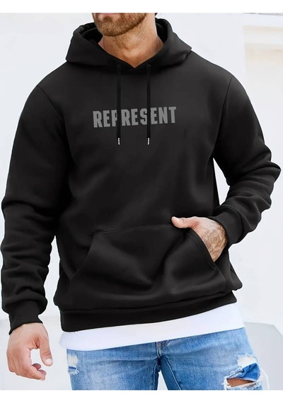 Hırsch Siyah Kapüşonlu Represent Baskılı Oversize Sweatshirt SIYAH