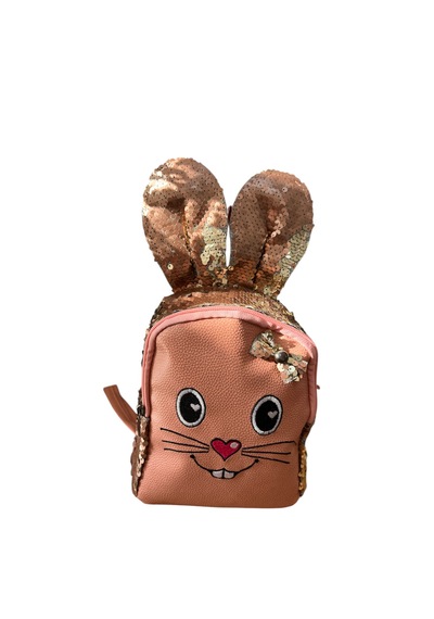 Çocuk Çanta Tavşan Figürlü Pullu Kız Çocuk Sırt Çantası Pullu Sırt Çanta Açık Pudra Pembe