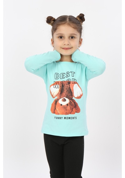 Toontoy Kids Toontoy Kız Çocuk Best Mood Ayıcık Baskılı Tişört Mint Yeşili