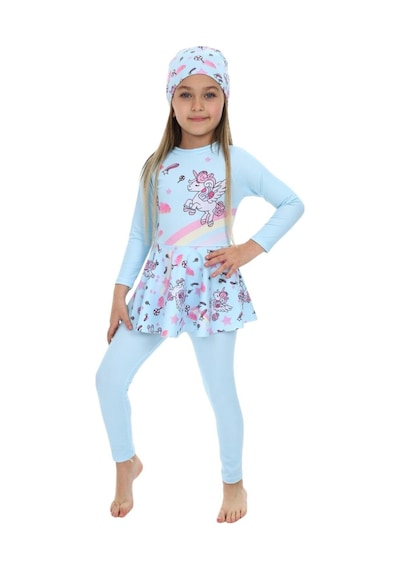 My Kids Wear Etek Detaylı Boneli Kız Çocuk Mayo Mavi - Sarı