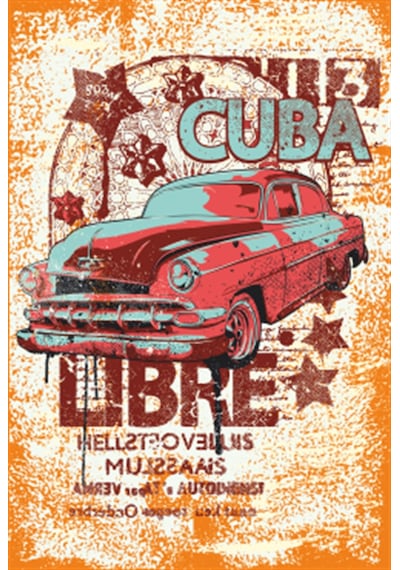 küba havana  klasik araba retro ahşap poster