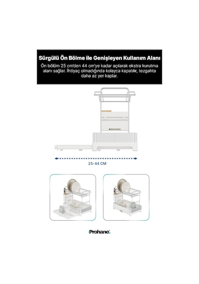 Prohane Inox Master Kd410 / Genişletilebilir 2 Katlı Bulaşıklık / 304 Paslanmaz Çelik / Su Tahliyeli Tezgah Üstü Diğer