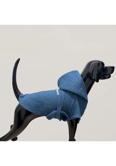 Salya Store Organik Pamuk Kumaş Mavi Köpek Bornozu