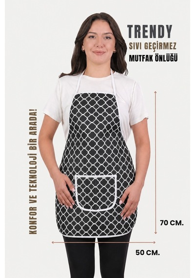 Trendy Sıvı Su Geçirmez Mutfak Önlüğü Siyah Halkalı