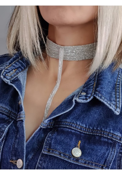 Eva Takı Store 15 Sıralı Zincir Dokuma Sallantılı Vücut Tasma Choker El Yapımı Kolye Silver