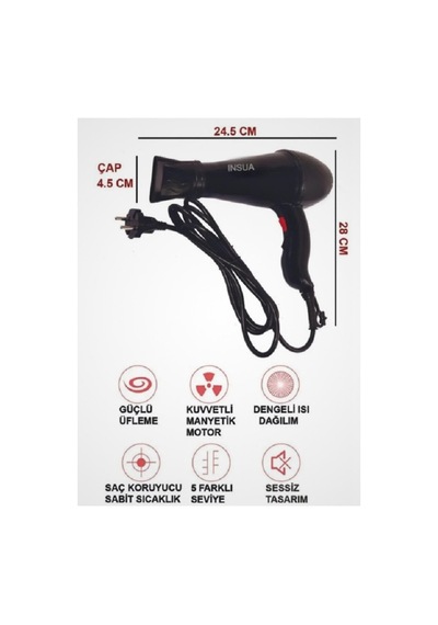 Ins 5200 Profesyonel Fön Saç Kurutma Makinesi Kuaför Hair Dryer