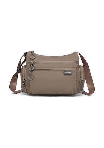 Smart Bags Kahverengi Orta Boy Çok Cepli Su Geçirmez Ultra Hafif Kumaş Kadın Çapraz Çanta