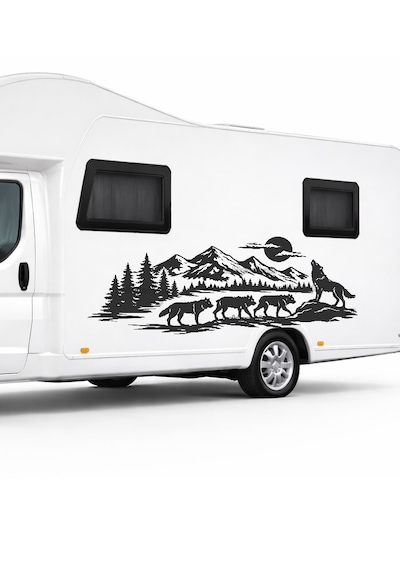 Doğa Manzarası Ve Kurt Sürüsü Karavan Sticker 150 X 62 Cm