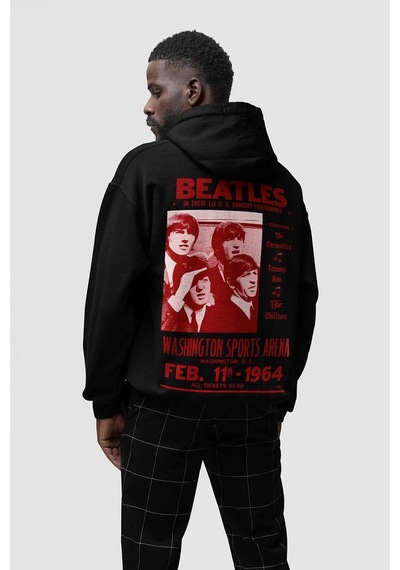 Sevbano The Beatles Müzik Grubu Baskılı Unisex Oversize 1964 Hoodie Siyah