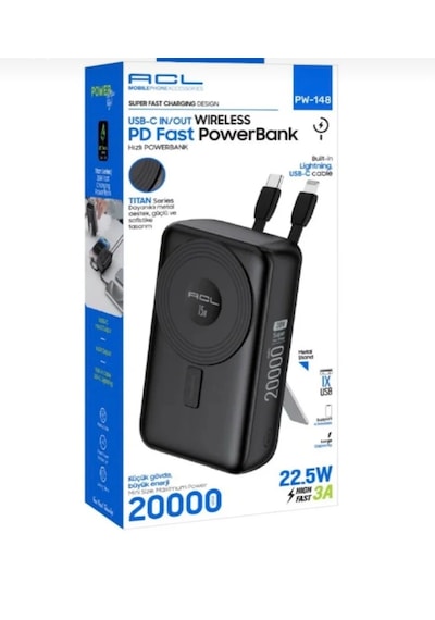 Acl Pw-148 2000 Mah 15w Magsafeli Hızlı Şarjlı Standlı Powerbank siyah