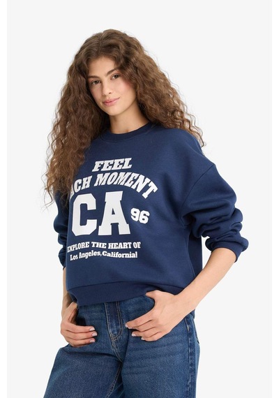 Defacto Regular Fit Bisiklet Yaka Baskılı Sweatshirt E8746ax25wnnv241 Lacivert