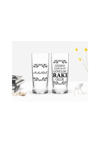 Kişiye Özel Renkli Baskılı Gönülde Rakı Olur Tasarımlı İkili Rakı