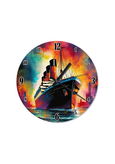 Buharlı Titanic Gemi. Analog Duvar Saati Çok Renkli