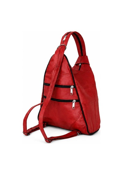 Levano Leather %100 Hakiki İtalyan Kuzu Derisi Kadın Sırt Çantası Kırmızı