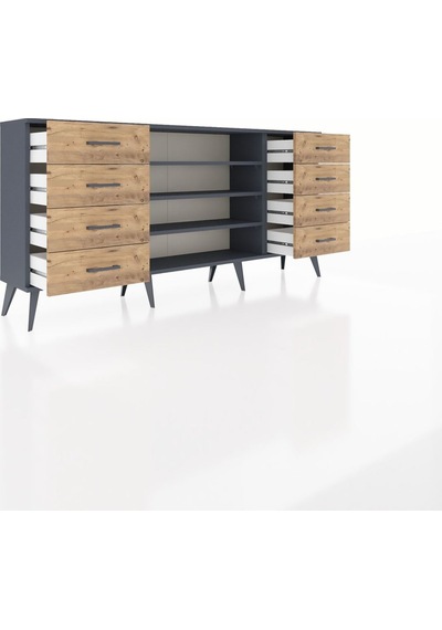 Arges Konsol 3 Raflı 8 Çekmeceli 176x30x83 Antrasit-antrasit/çam Antrasit/çam Arges Konsol 3 Raflı 8 Çekmeceli 176x30x83 Antrasit-antrasit/çam Antrasit/çam