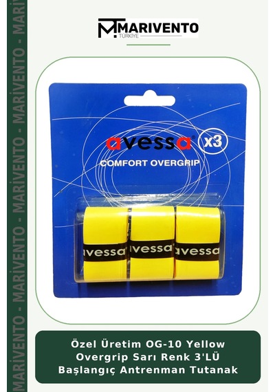 Özel Üretim Og-10 Yellow Overgrip Sarı Renk 3'lü Başlangıç Antrenman Tutanak