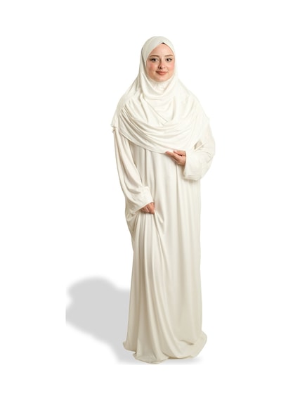 Hürrem Bone Krem 2 Parça Namaz Elbisesi Viskon Düz 2504 40 Krem
