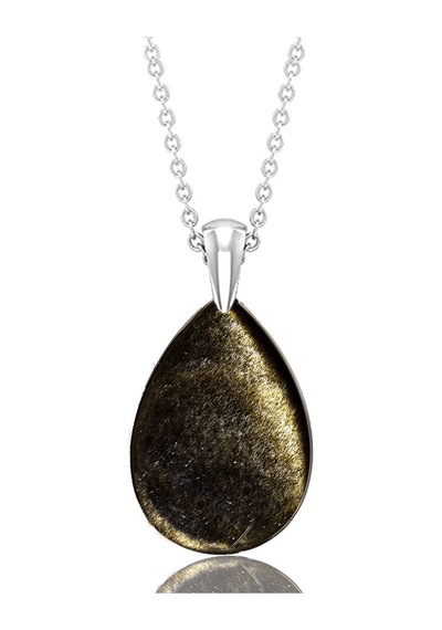 Erilsa Sertifikalı Damla Model Gold Obsidyen Taşı Kolye Gümüş Aparatlı Çok Renkli