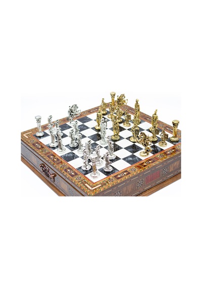Saklamalı - 370 - Satranç Roma Oymalı Sc38s - 38cm, Siyah Tahta - Muratech - - Sc38s