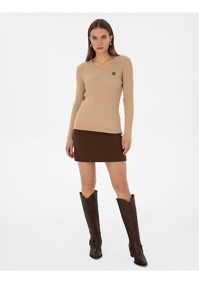 Pierre Cardin Kadın Bej Melanj Kazak /triko 50317062-vr156 Bej Melanj