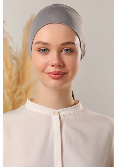Melodi Scarf Tesettür Silikonlu Kaymaz Bone - Likralı Bağlamalı Bone - Sıkmayan Rahat Nefes Alan Kumaş Koyu Gri