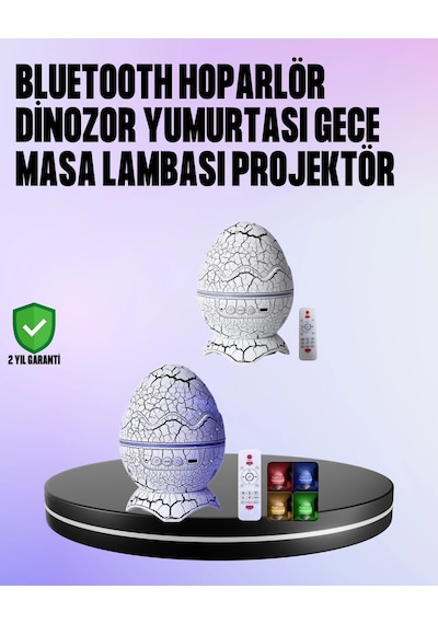 Dinozor Yumurtası Galaksi Projektör Gece Lambası 4'ü 1 Arada - Bluetooth Hoparlörlü Çok Renkli