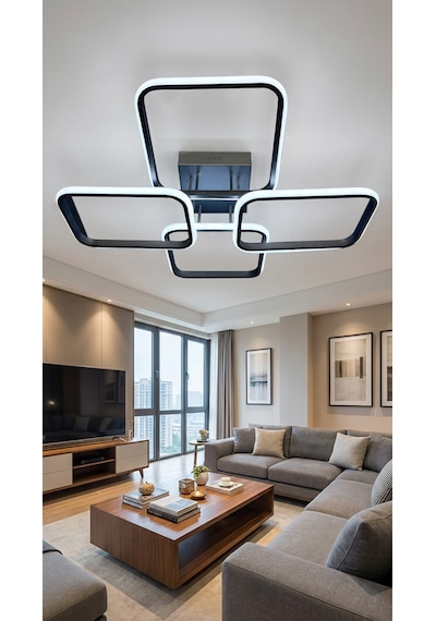 4 Lü Dikdörtgen Siyah Modern Plafonyer Led Avize
