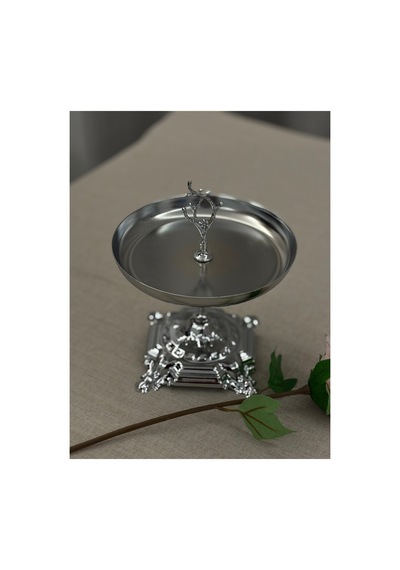 3'lü Lüx Sunumluk Çeyiz Seti - Gümüş Renk Metal Çay Saati & Misafir Sunumluk Stand Gümüş - 815169597