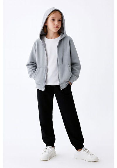 Beniizle Kapüşonlu Fermuarlı Çift Cepli Unisex Eşofman Takımı Gri