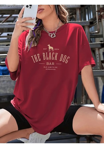 Flood Of Style Kadın Bordo The Black Dog Baskılı Oversize