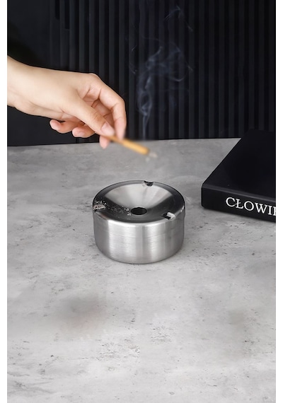 Çelik 10 Cm. Kafe Restaurant Kapaklı Yuvarlak Kül Tablası Küllük Cin898by