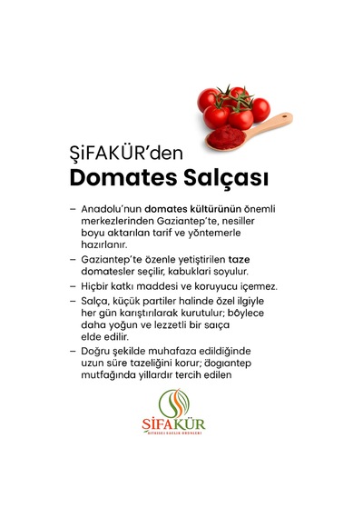 Şifakür Gaziantep Domates Salçası Doğal Güneşte Kurutulmuş Yoğun 5 Kg