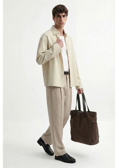 Antioch Relaxed Fit Çizgili Erkek Gömlek Bej